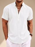 Men's Linen-Look Short-Sleeve Henley Shirt