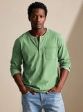 Men's Long-Sleeve Henley Shirt Relaxed-Fit Chest Pocket - Green
