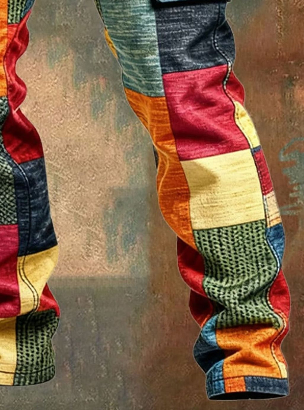 Men's Relaxed-Fit Colourblock Patchwork Cargo Pants