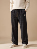 Men's Relaxed Wide-Leg Corduroy Drawstring Pants - Black