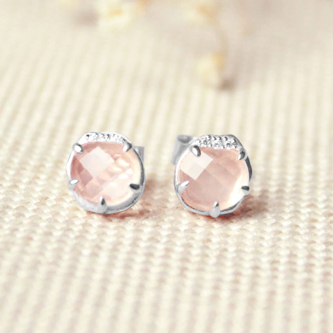 Rosalia rozenkwarts oorknoppen 925 zilver