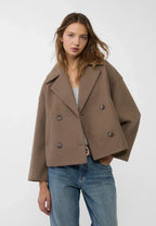 Women's Tailored Cropped Double-Breasted Jacket with Lapels