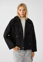 Women's Tailored Cropped Double-Breasted Jacket with Lapels