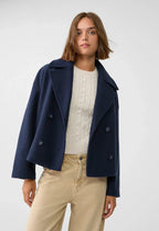 Women's Tailored Cropped Double-Breasted Jacket with Lapels