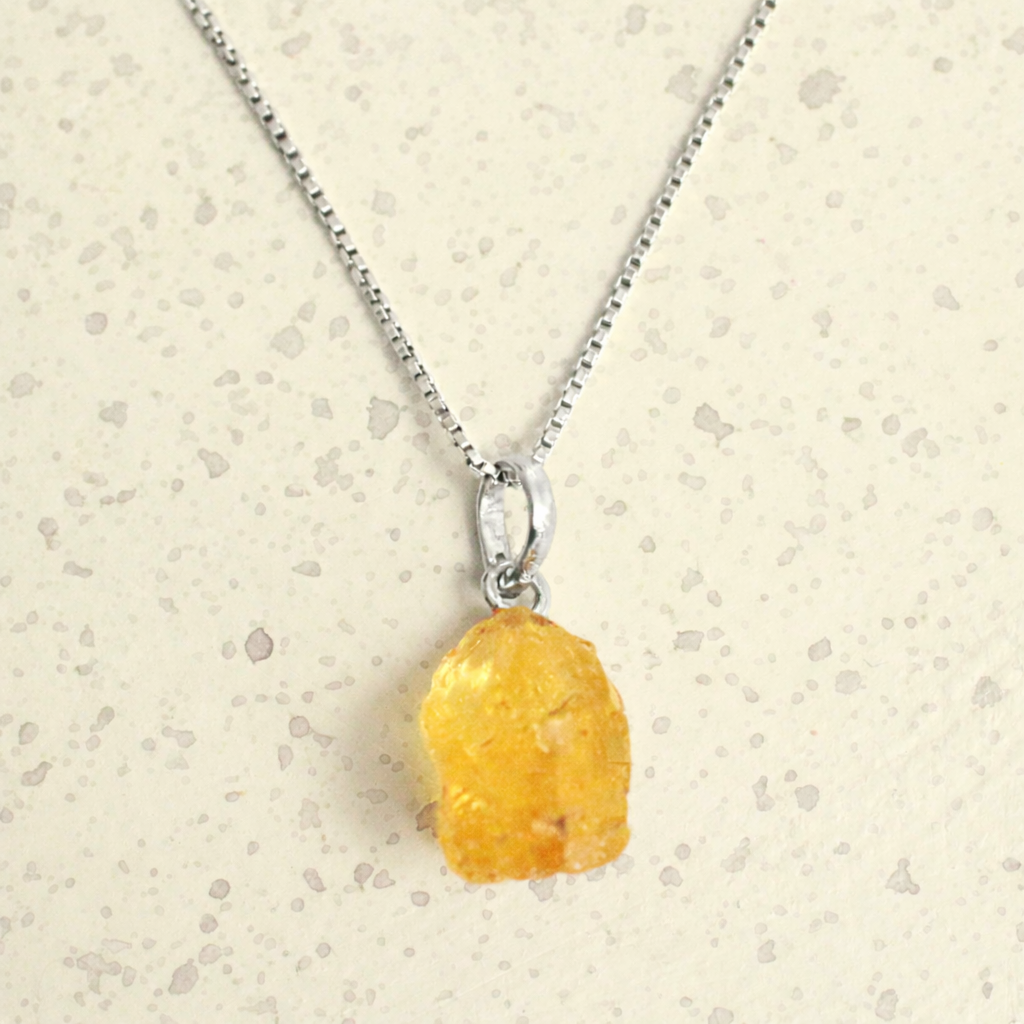 Solis ruwe citrien ketting 925 zilver