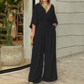 Women's Three-Quarter Sleeve Polyester Jumpsuit with Flattering Fit