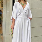 Women's Three-Quarter Sleeve Polyester Jumpsuit with Flattering Fit