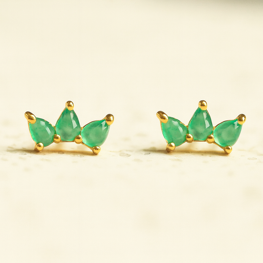 Veridia groene onyx oorstekers 925 zilver gold plated
