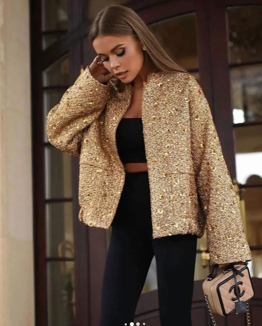 Women's City Chic Sequin Tweed Blazer Jacket