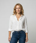 Women's Classic-Collar Three-Quarter-Sleeve Linen Shirt - White