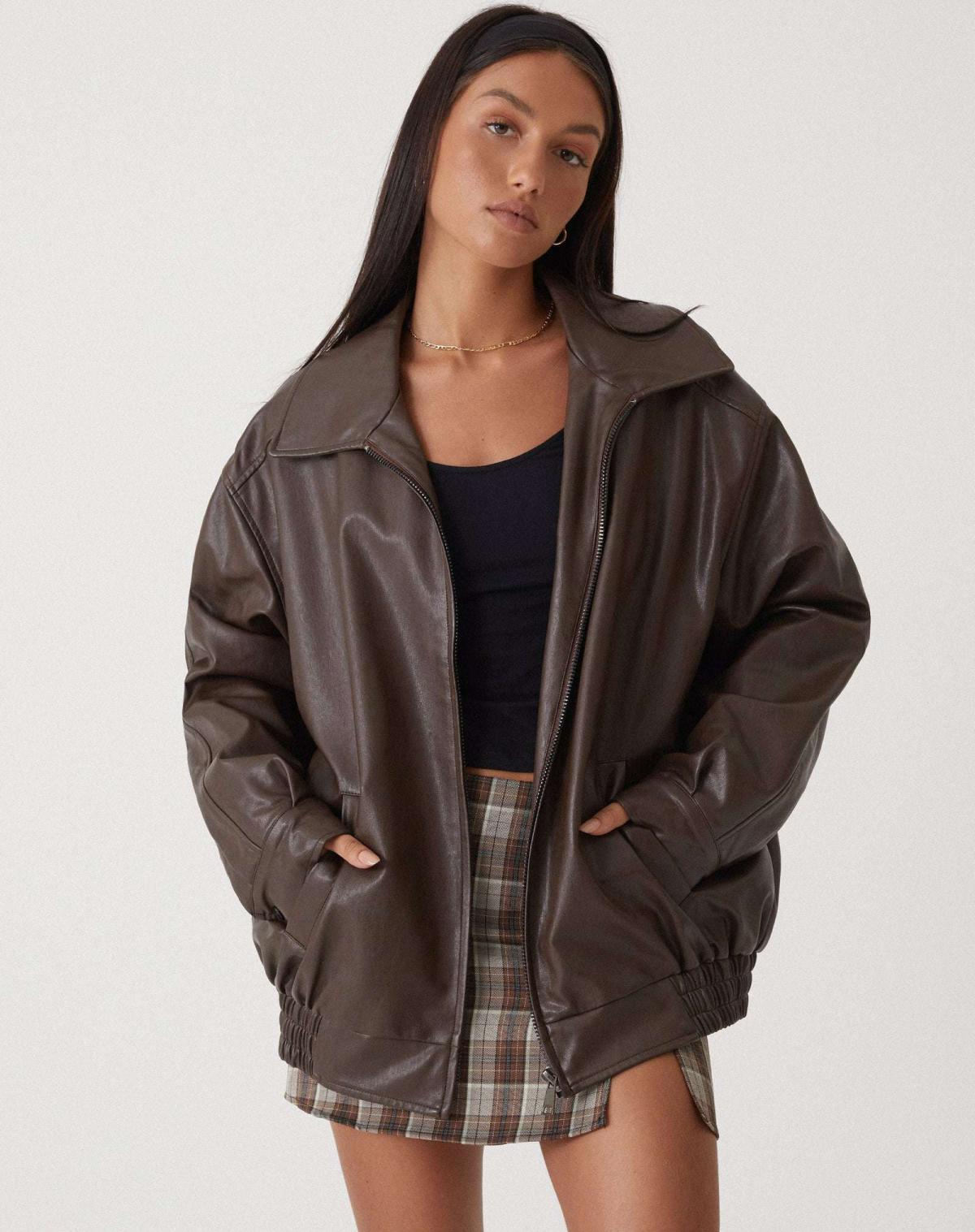 Women's Relaxed-Fit PU Leather Jacket for Casual Wear