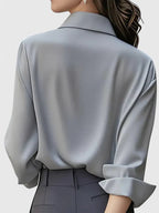 Women's Concealed-Placket Satin Long-Sleeve Button-Down Shirt