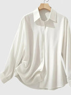 Women's Concealed-Placket Satin Long-Sleeve Button-Down Shirt