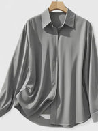 Women's Concealed-Placket Satin Long-Sleeve Button-Down Shirt