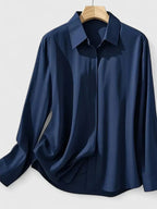 Women's Concealed-Placket Satin Long-Sleeve Button-Down Shirt