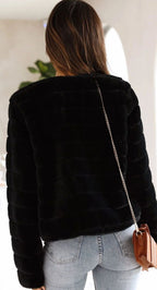 Women's Cropped Open-Collar Faux Fur Jacket