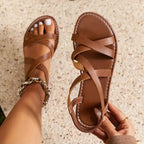 Women's Cross-Strap Flat Comfort Sandals Open Toe Slip-On