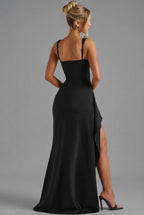 Women's Elegant Open-Back Bodycon Slip Maxi Dresses Leg Split