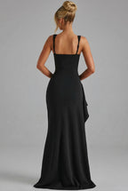 Women's Elegant Open-Back Bodycon Slip Maxi Dresses Leg Split