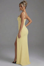 Women's Elegant Open-Back Bodycon Slip Maxi Dresses Leg Split