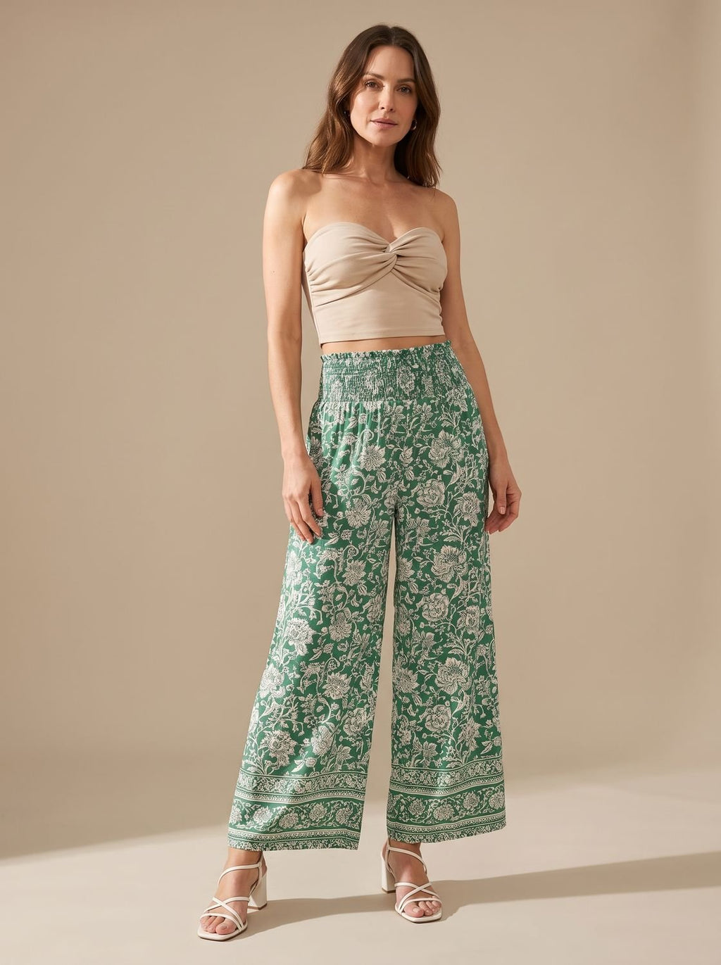Women's Floral Wide-Leg Palazzo Pants Elastic Drawstring Waist