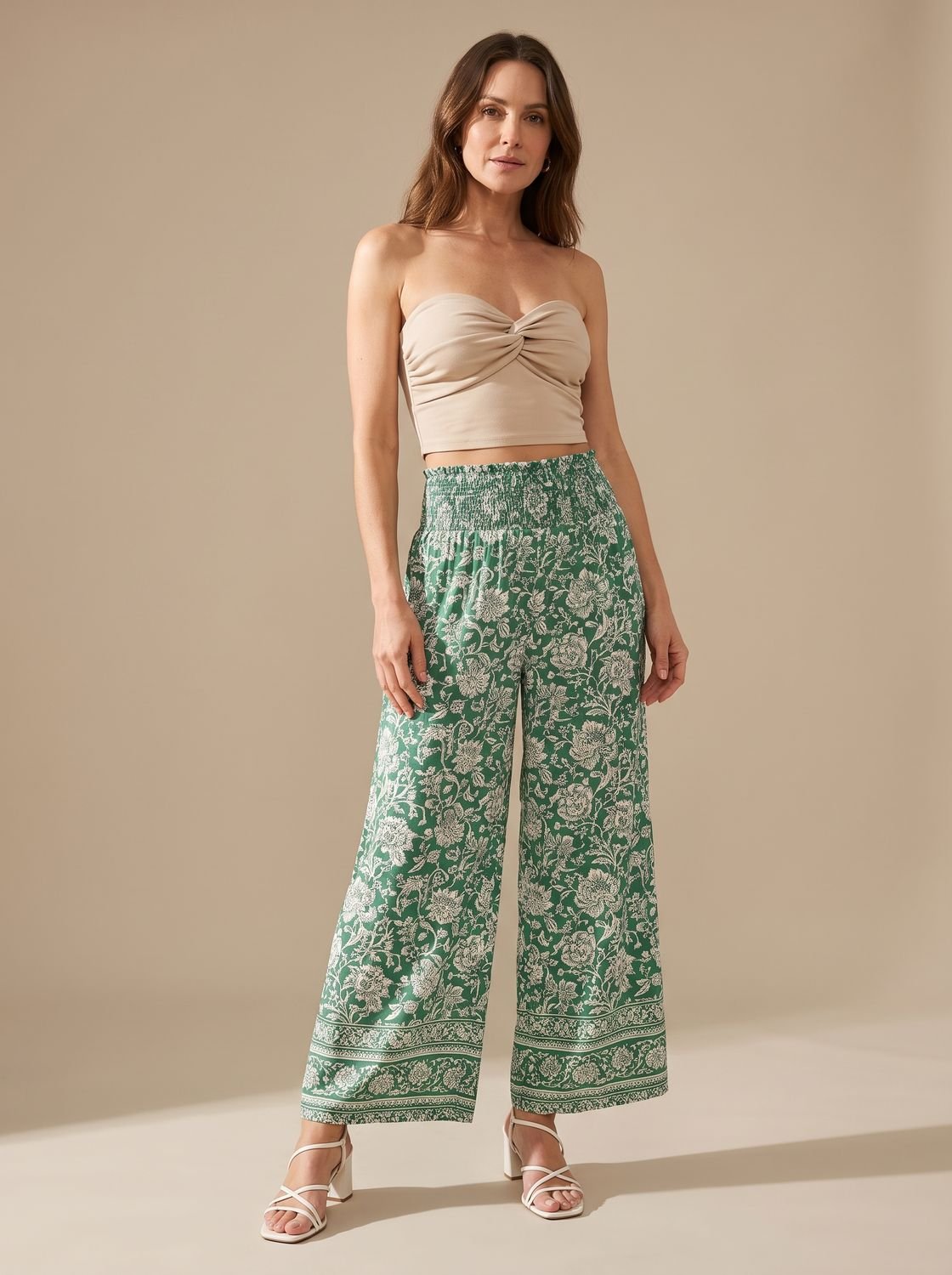 Women's Floral Wide-Leg Palazzo Pants Elastic Drawstring Waist