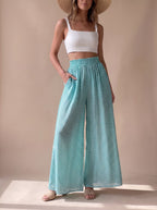 Women's Floral Wide-Leg Palazzo Pants Elastic Drawstring Waist