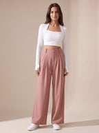 Women's High-Waist Pleated Wide-Leg Dress Trousers