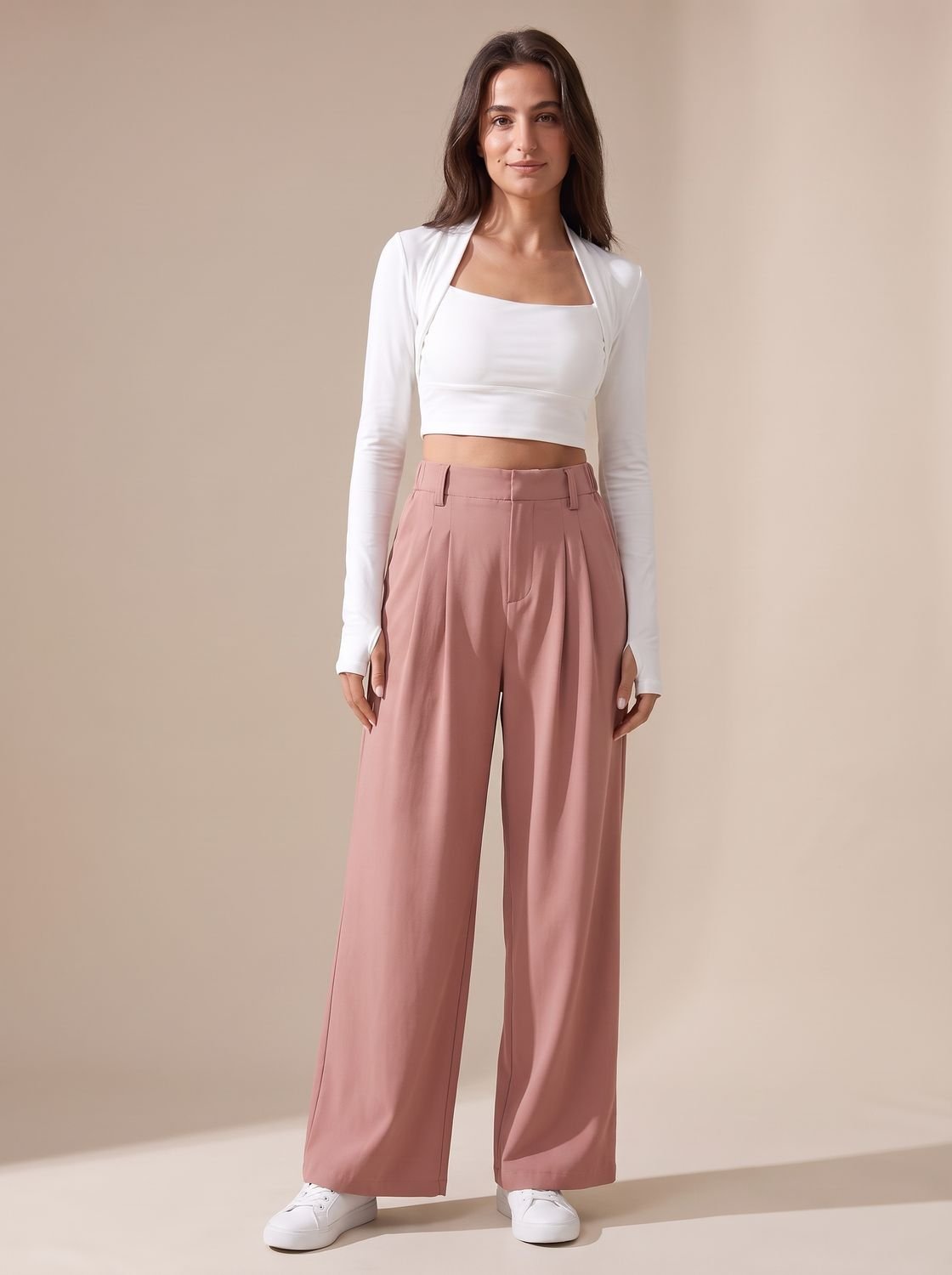 Women's High-Waist Pleated Wide-Leg Dress Trousers