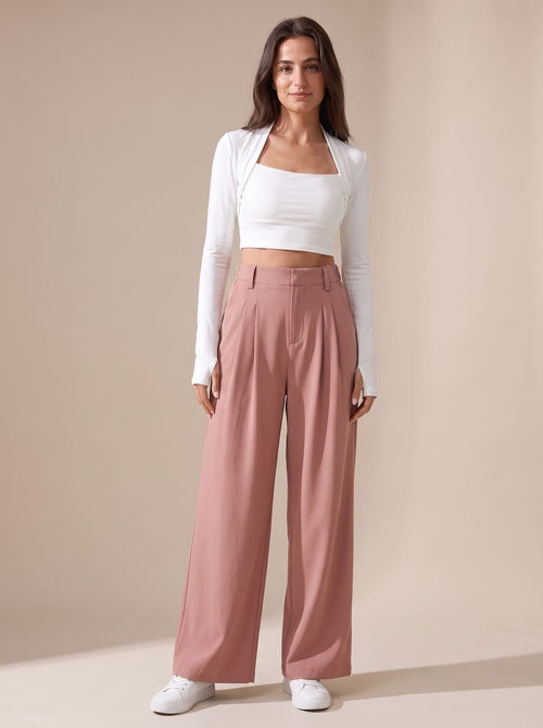 Women's High-Waist Pleated Wide-Leg Dress Trousers