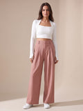 Women's High-Waist Pleated Wide-Leg Dress Trousers - Pink