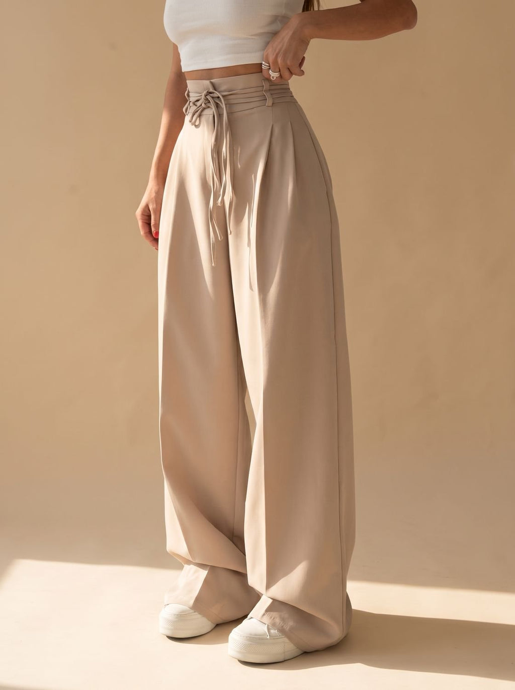 Women's High-Waist Wide-Leg Drawstring Palazzo Trousers