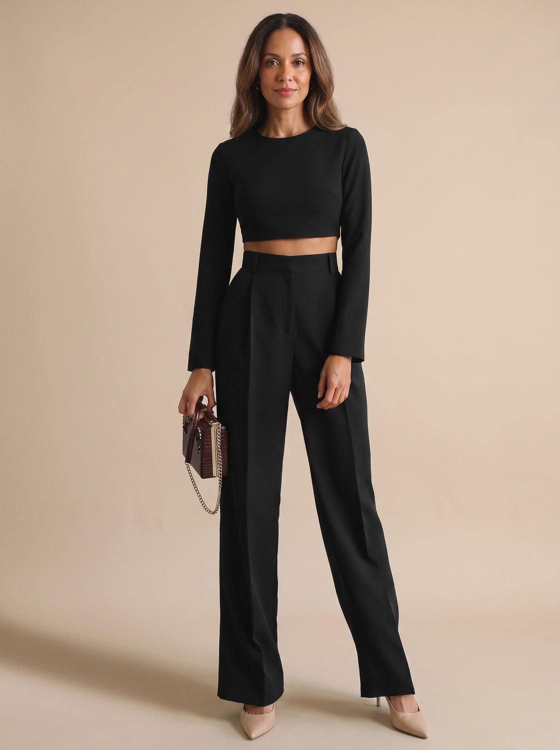 Women's High-Waist Wide-Leg Pleated Tailored Trousers - Black