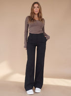 Women's High-Waist Wide-Leg Tailored Trousers - Black