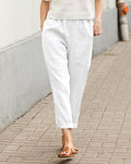 Women's Linen-Cotton Relaxed-Fit Tapered Harem Trousers - White