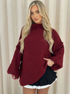Women's Loose Knit Sweater Mock Turtleneck Pullover
