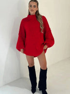 Women's Loose Knit Sweater Mock Turtleneck Pullover