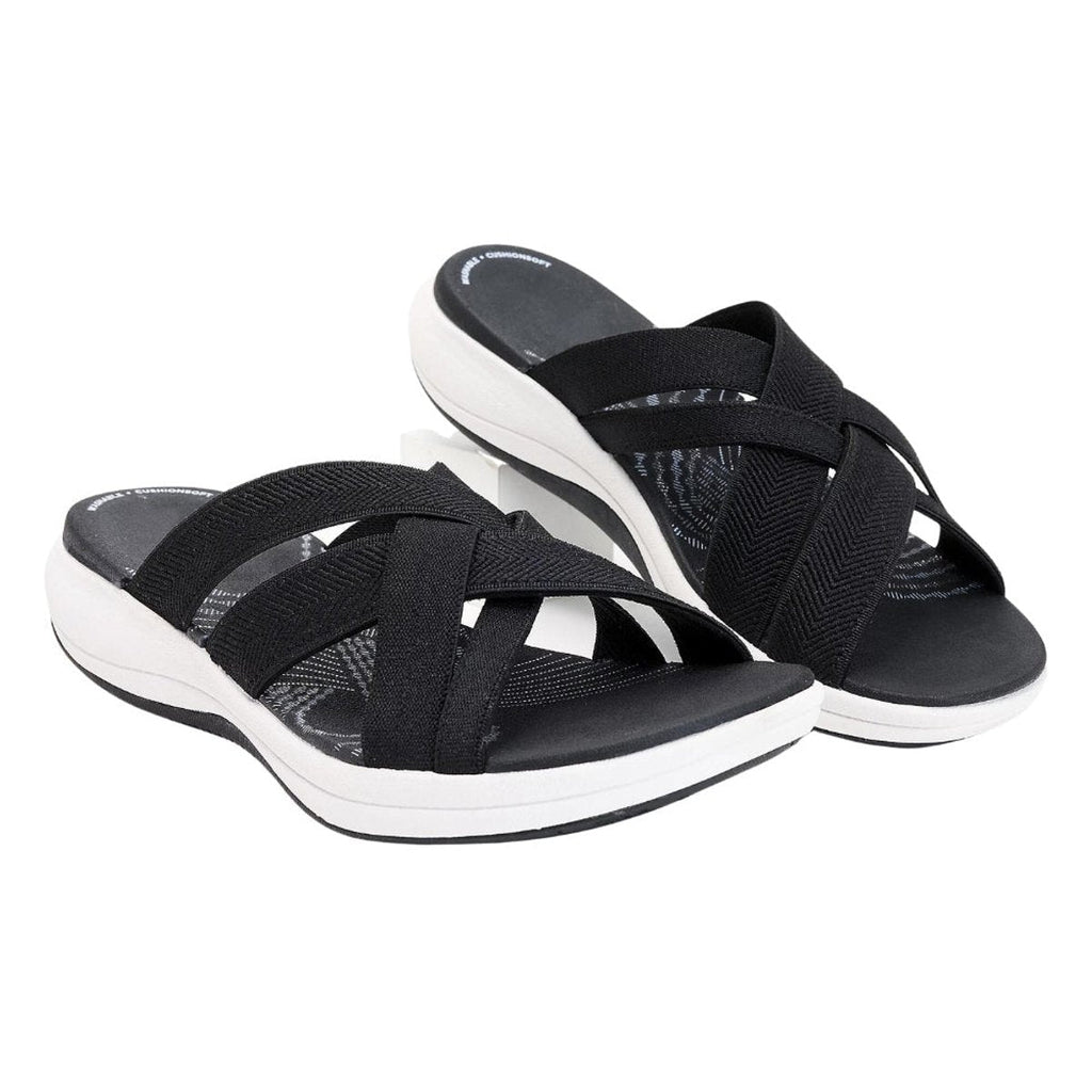 Women's Orthopedic Arch-Support Crossover Strap Comfort Sandals - Black