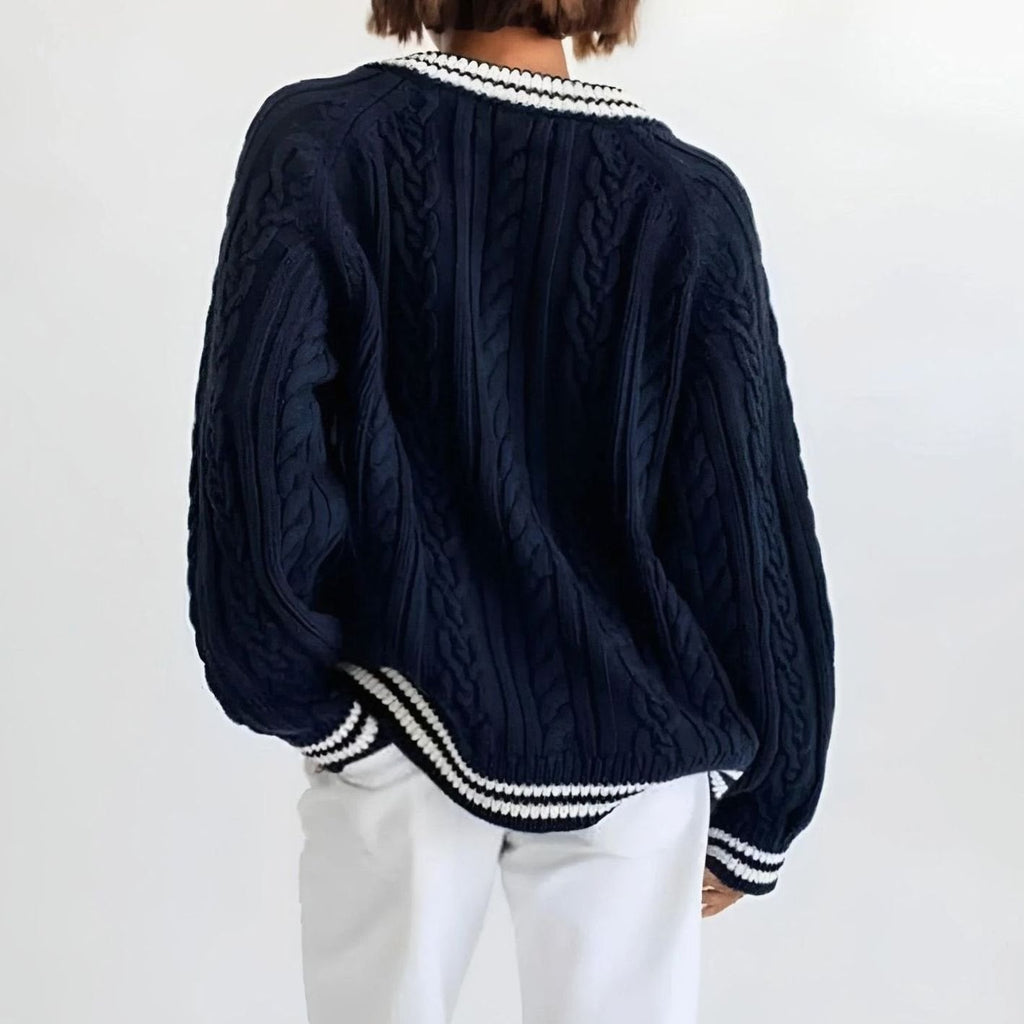 Women's Oversized Cable-Knit V-Neck Pullover Sweater