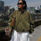Women's Oversized Suede-Look Light Bomber Jacket Zip-Up
