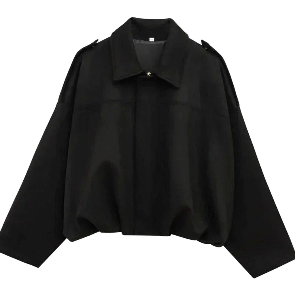Women's Oversized Suede-Look Light Bomber Jacket Zip-Up - Black