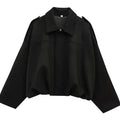 Women's Oversized Suede-Look Light Bomber Jacket Zip-Up - Black