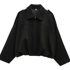 Women's Oversized Suede-Look Light Bomber Jacket Zip-Up - Black