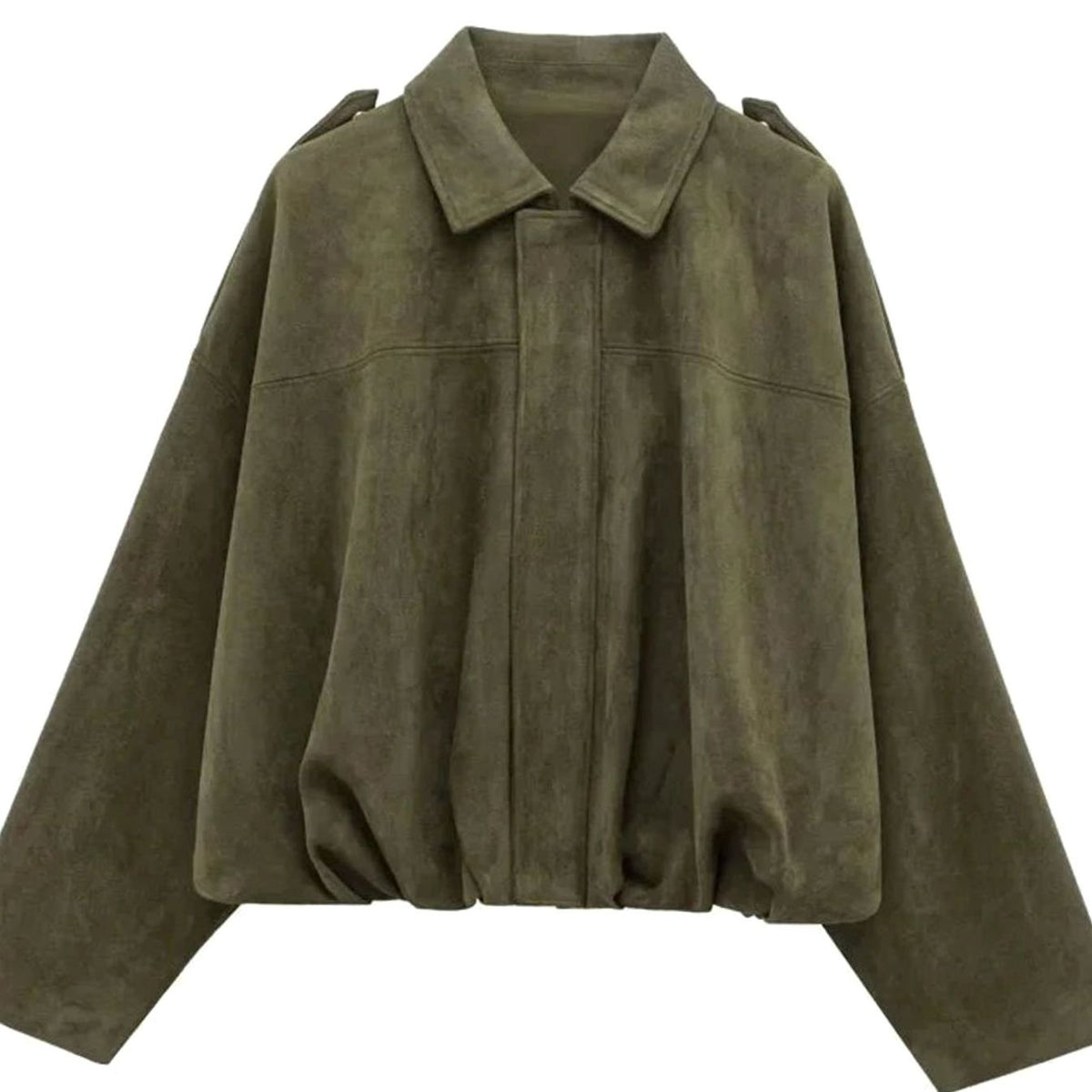 Women's Oversized Suede-Look Light Bomber Jacket Zip-Up - Military Green