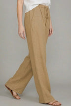 Women's Relaxed Drawstring Linen Wide Leg Pants