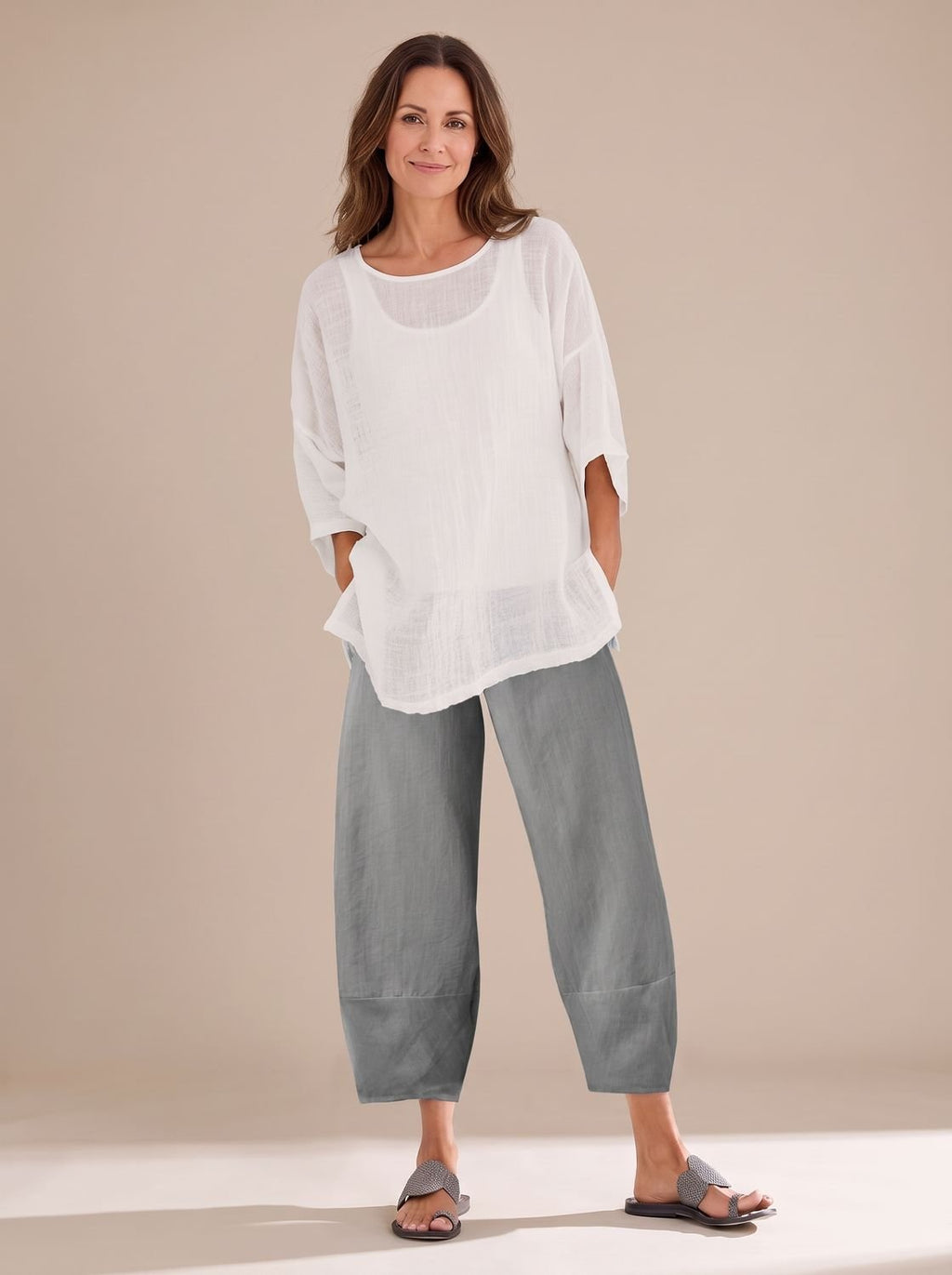 Women's Relaxed-Fit Linen Trousers Ankle-Length Casual Pants