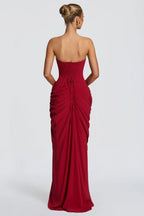 Women's Strapless Draped Slit Formal Evening Gown