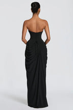 Women's Strapless Draped Slit Formal Evening Gown