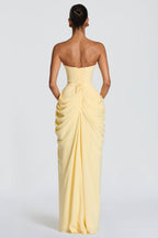 Women's Strapless Draped Slit Formal Evening Gown