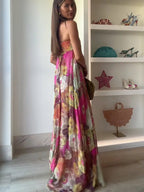 Women's Strapless Floral Maxi Wedding Guest Dress